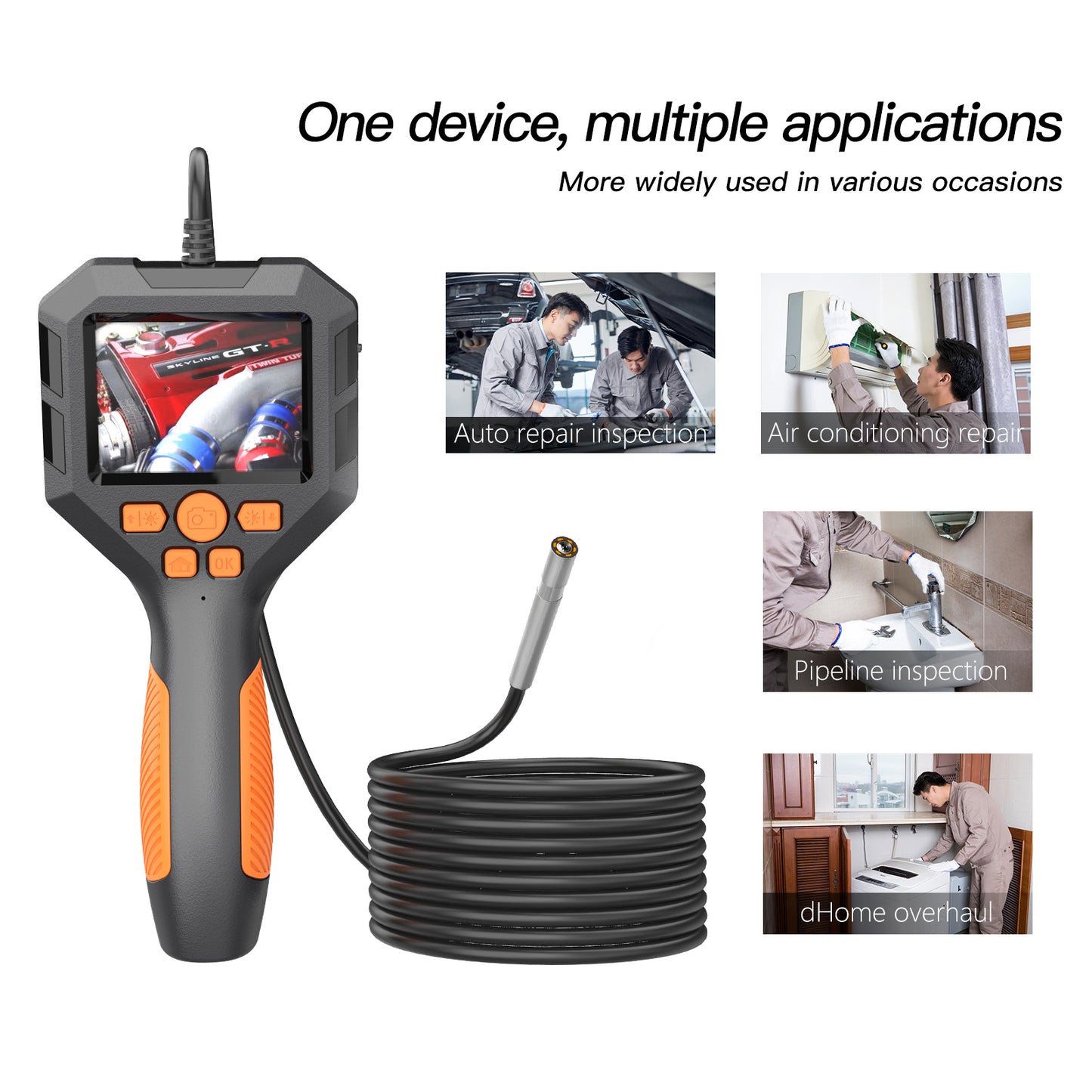 P10 10m Hard Wire 3.9mm Lens IP68 Waterproof 1080P HD Endoscope 2.8" IPS Screen Piping Inspection Camera