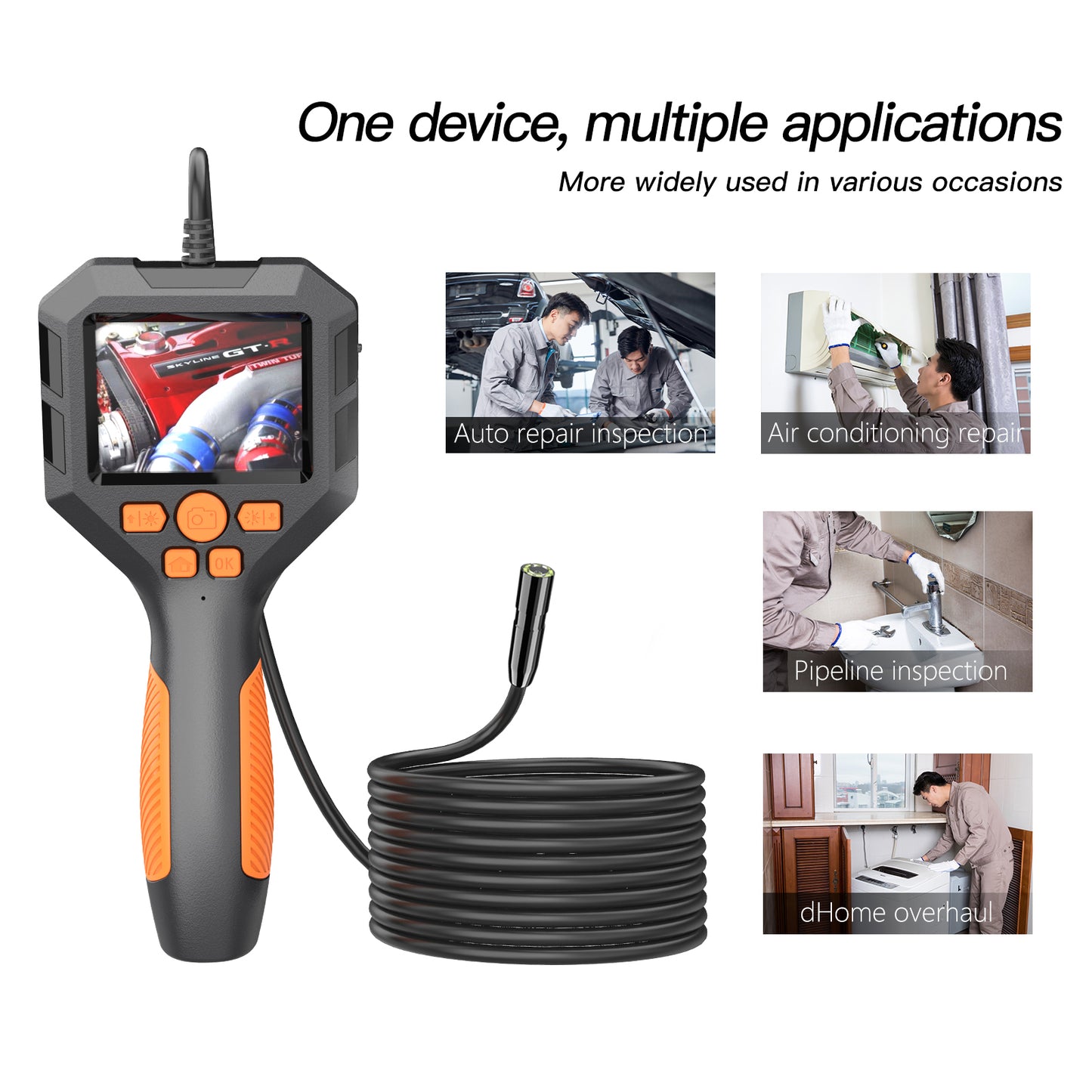 P10 5m Hard Wire 8mm Lens 2.8&quot; IPS Screen Piping Inspection Camera 1080P HD Borescope 8-LED Endoscope