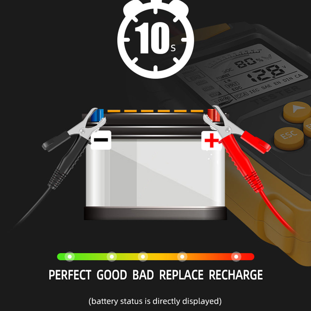 E-Fast TK100 12V / 24V Car Battery Tester Battery Analyzer Digital Resistance Measuring Instrument - Orange