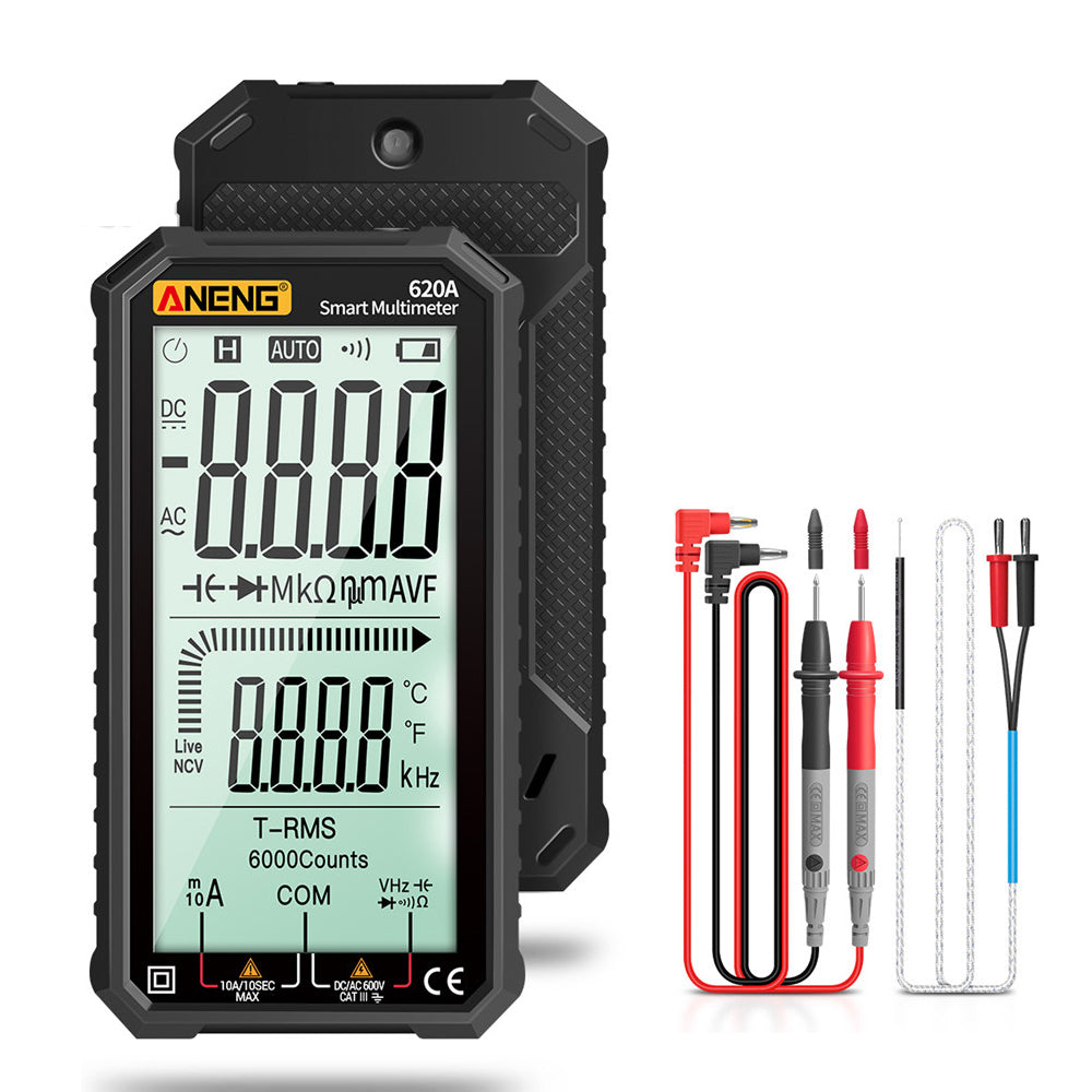Aneng 620A 4.7 inch Digital Smart Multimeter 6000 Counts True RMS Auto Electrical Capacitance Meter with Flashlight - Black