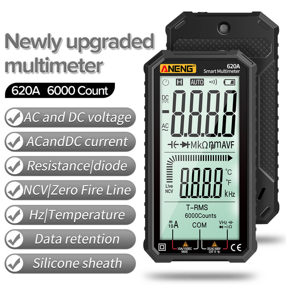 Aneng 620A 4.7 inch Digital Smart Multimeter 6000 Counts True RMS Auto Electrical Capacitance Meter with Flashlight - Black