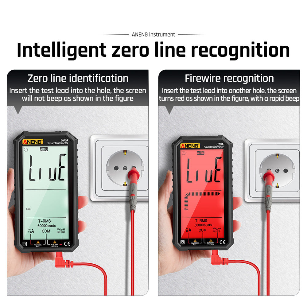 Aneng 620A 4.7 inch Digital Smart Multimeter 6000 Counts True RMS Auto Electrical Capacitance Meter with Flashlight - Black