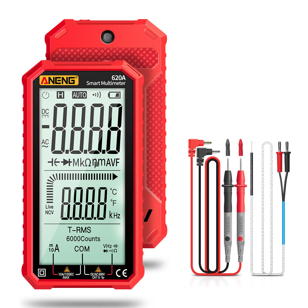 Aneng 620A 4.7 inch Digital Smart Multimeter 6000 Counts True RMS Auto Electrical Capacitance Meter with Flashlight - Red