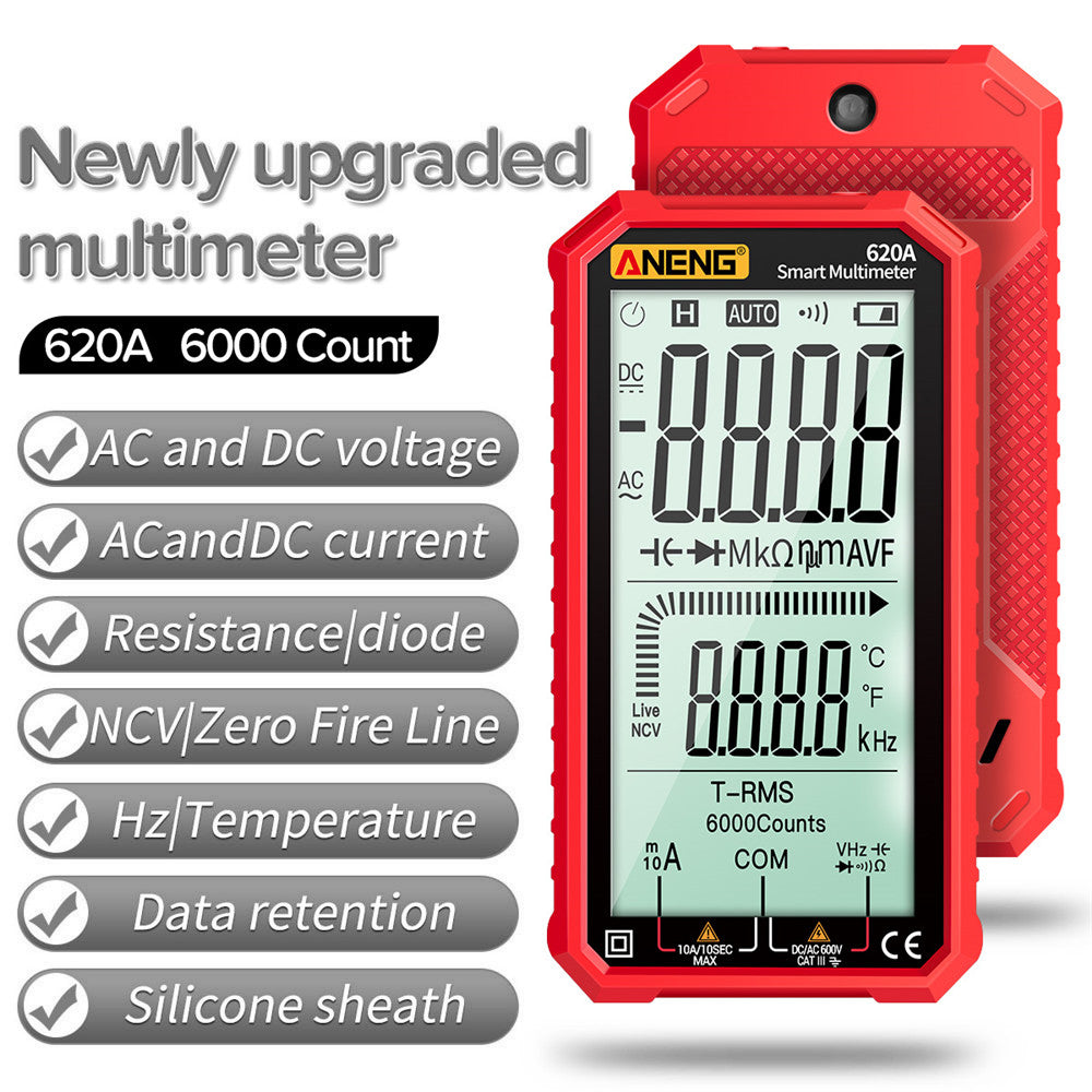 Aneng 620A 4.7 inch Digital Smart Multimeter 6000 Counts True RMS Auto Electrical Capacitance Meter with Flashlight - Red