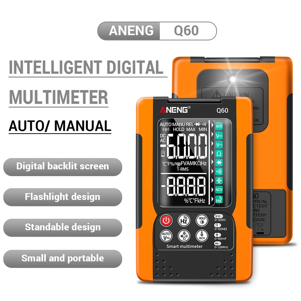 Aneng Q60 Digital Multimeter VA Screen Display Zero Fire Detection 6000 Counts True RMS Capacitance Meter - Orange