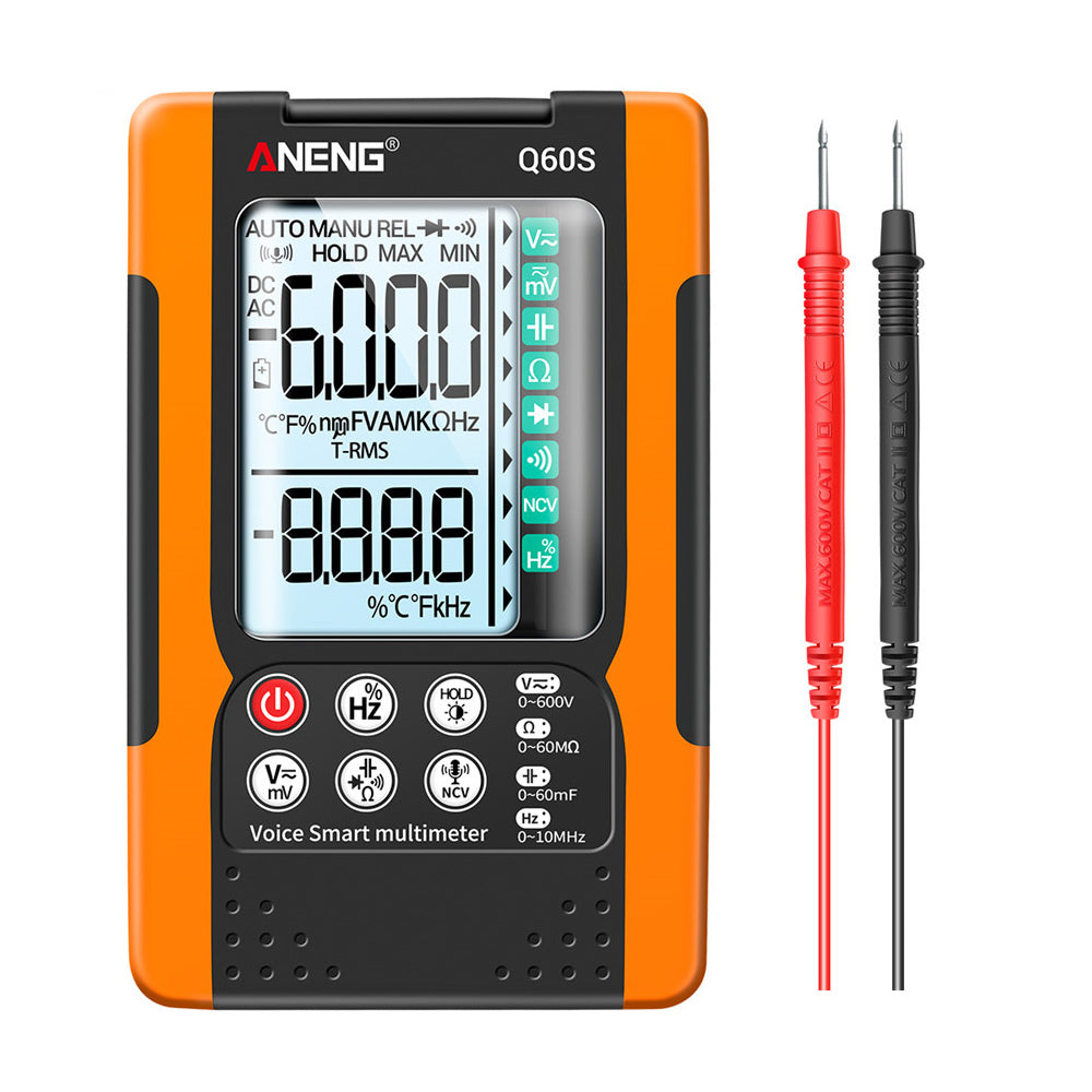 ANENG-Q60S Digital Multimeter True RMS 6000 Counts Smart AC/DC Voltage Tester AI Speech Recognition Transistor Tester - Orange