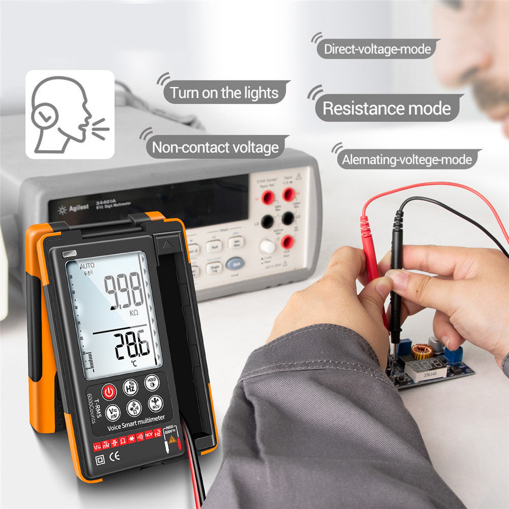 ANENG-Q60S Digital Multimeter True RMS 6000 Counts Smart AC/DC Voltage Tester AI Speech Recognition Transistor Tester - Orange