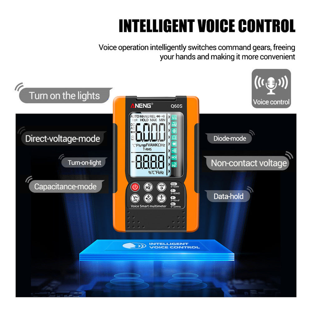 ANENG-Q60S Digital Multimeter True RMS 6000 Counts Smart AC/DC Voltage Tester AI Speech Recognition Transistor Tester - Orange