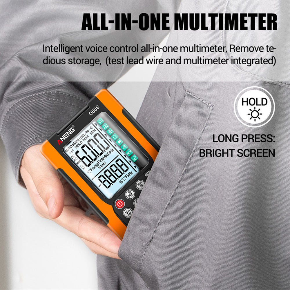 ANENG-Q60S Digital Multimeter True RMS 6000 Counts Smart AC/DC Voltage Tester AI Speech Recognition Transistor Tester - Orange