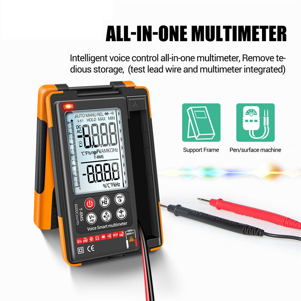 ANENG-Q60S Digital Multimeter True RMS 6000 Counts Smart AC/DC Voltage Tester AI Speech Recognition Transistor Tester - Orange