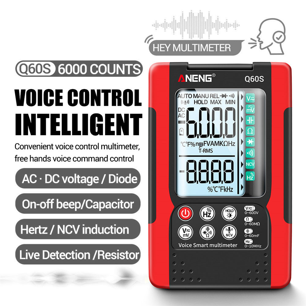 ANENG-Q60S Digital Multimeter True RMS 6000 Counts Smart AC/DC Voltage Tester AI Speech Recognition Transistor Tester - Red
