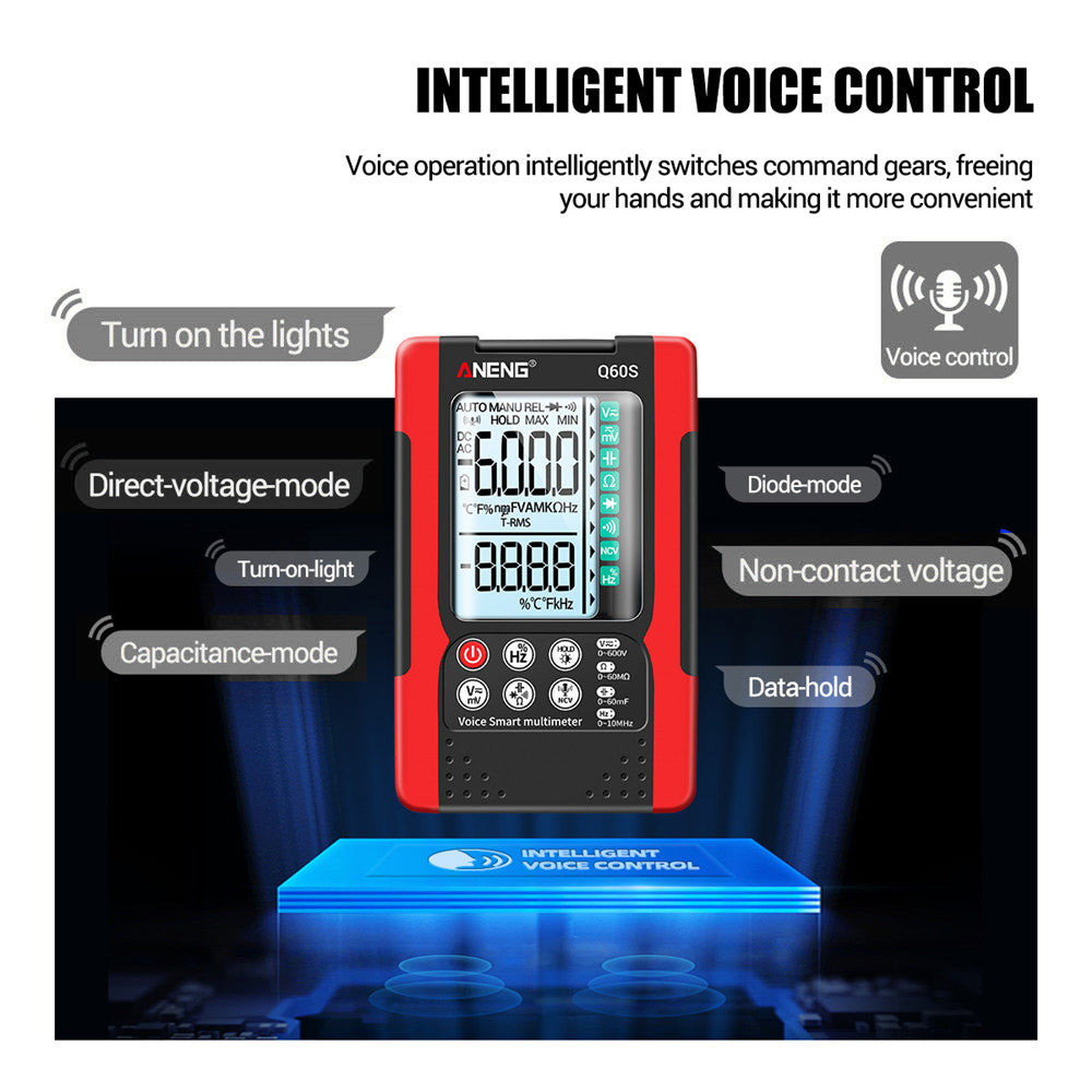 ANENG-Q60S Digital Multimeter True RMS 6000 Counts Smart AC/DC Voltage Tester AI Speech Recognition Transistor Tester - Red
