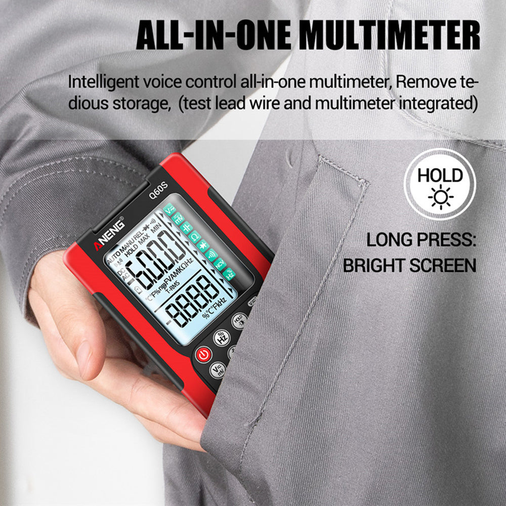 ANENG-Q60S Digital Multimeter True RMS 6000 Counts Smart AC/DC Voltage Tester AI Speech Recognition Transistor Tester - Red