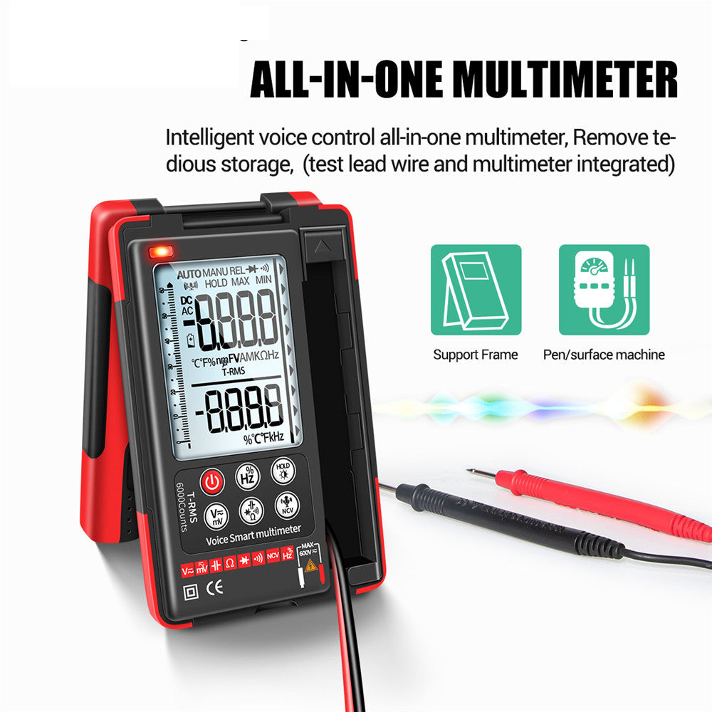 ANENG-Q60S Digital Multimeter True RMS 6000 Counts Smart AC/DC Voltage Tester AI Speech Recognition Transistor Tester - Red