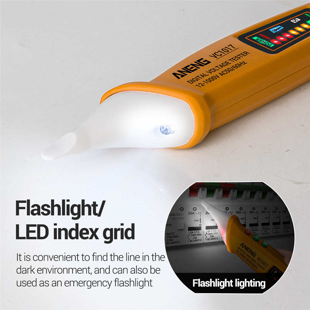 Aneng VC1017 12-1000V Non-contact Sound-light Tester Digital AC Voltage Meter Multimeter Pen - Yellow
