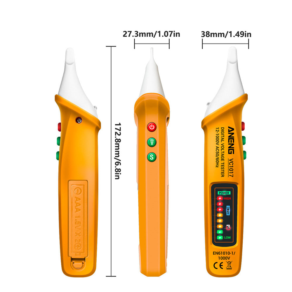 Aneng VC1017 12-1000V Non-contact Sound-light Tester Digital AC Voltage Meter Multimeter Pen - Yellow