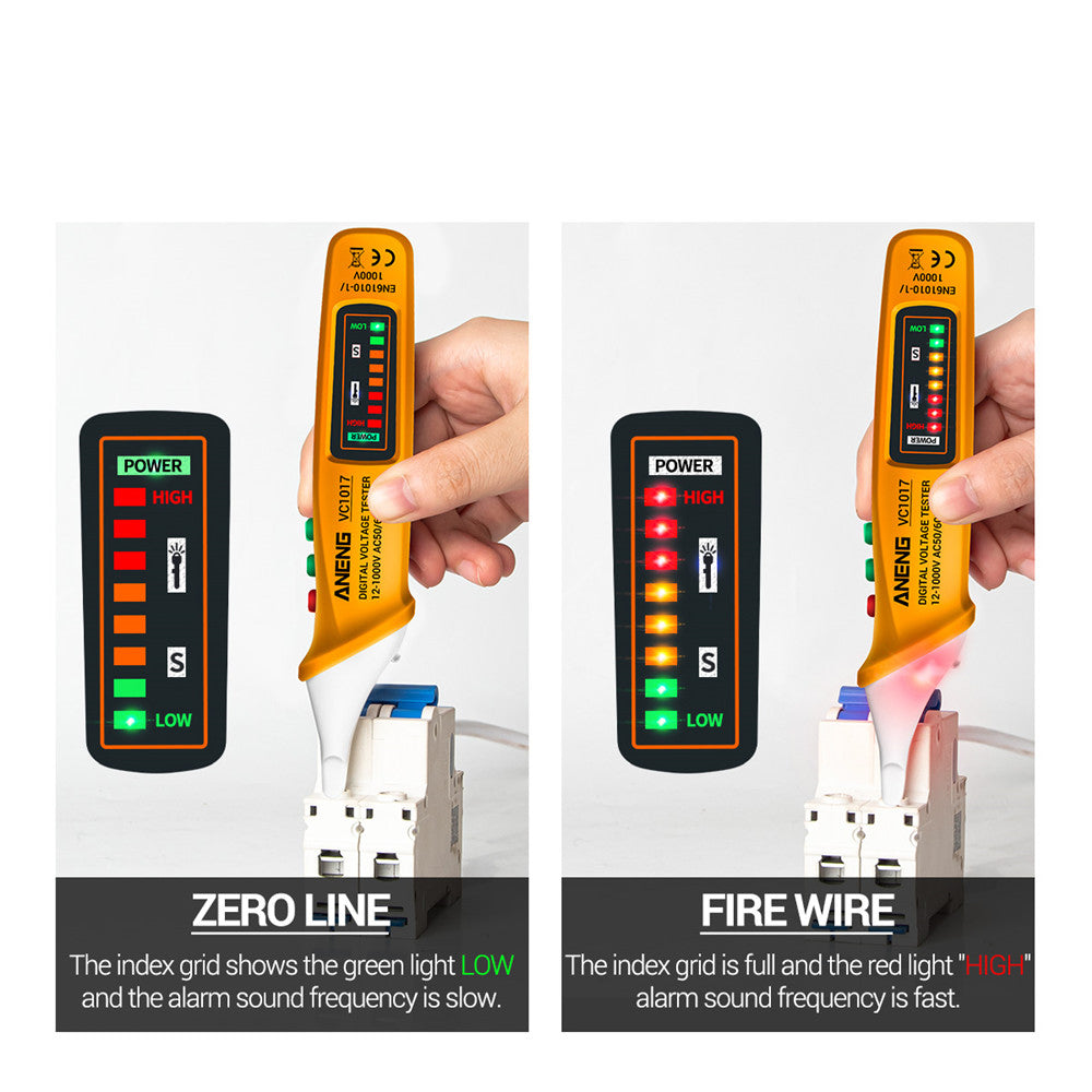 Aneng VC1017 12-1000V Non-contact Sound-light Tester Digital AC Voltage Meter Multimeter Pen - Yellow