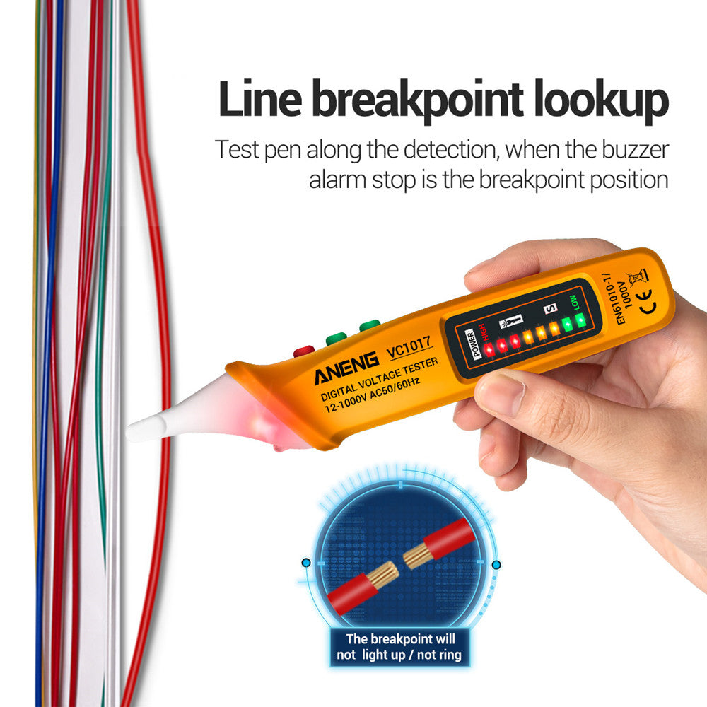 Aneng VC1017 12-1000V Non-contact Sound-light Tester Digital AC Voltage Meter Multimeter Pen - Yellow