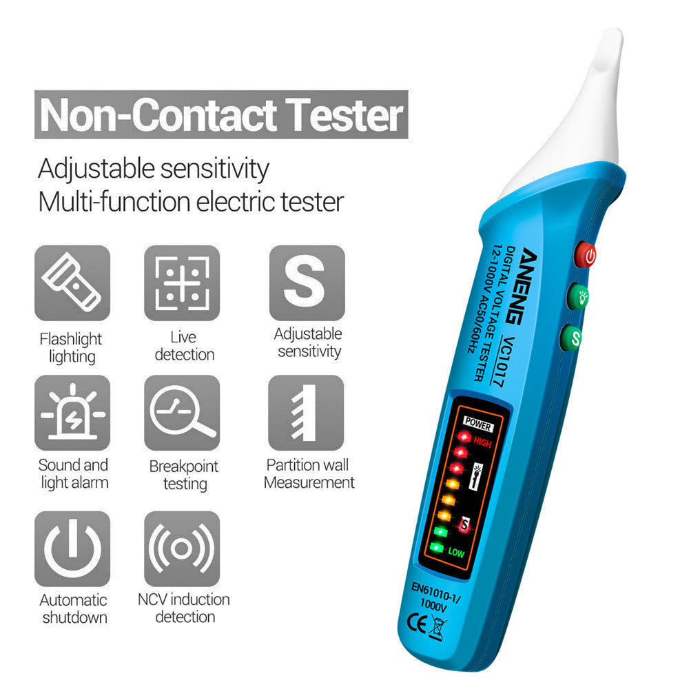 Aneng VC1017 12-1000V Non-contact Sound-light Tester Digital AC Voltage Meter Multimeter Pen - Blue
