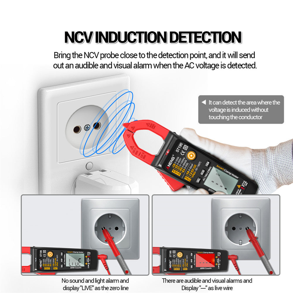 Aneng ST190 6000 Counts True RMS Digital Multimeter Clamp Current AMP Meter - Red