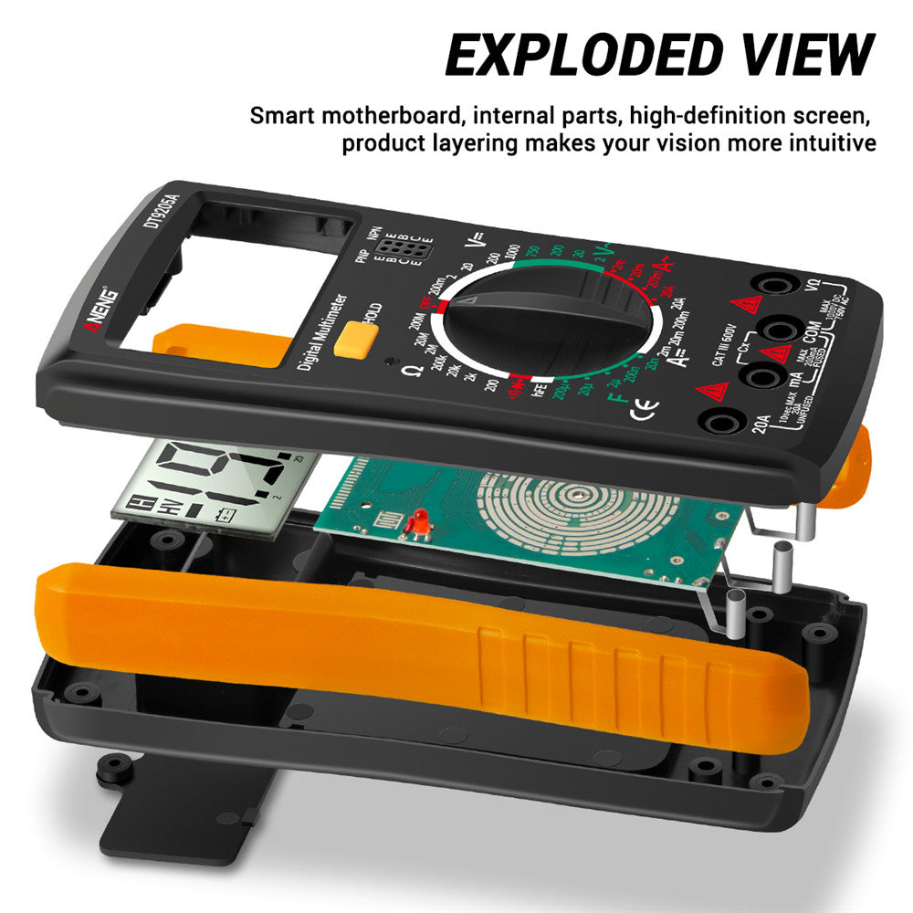 Aneng DT9205A Multifunctional HD Digital True RMS Multimeter AC/DC Voltage Meter - Orange