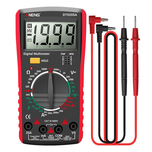 Aneng DT9205A Multifunctional HD Digital True RMS Multimeter AC/DC Voltage Meter (Two kinds of Powered, random delivery) - Red