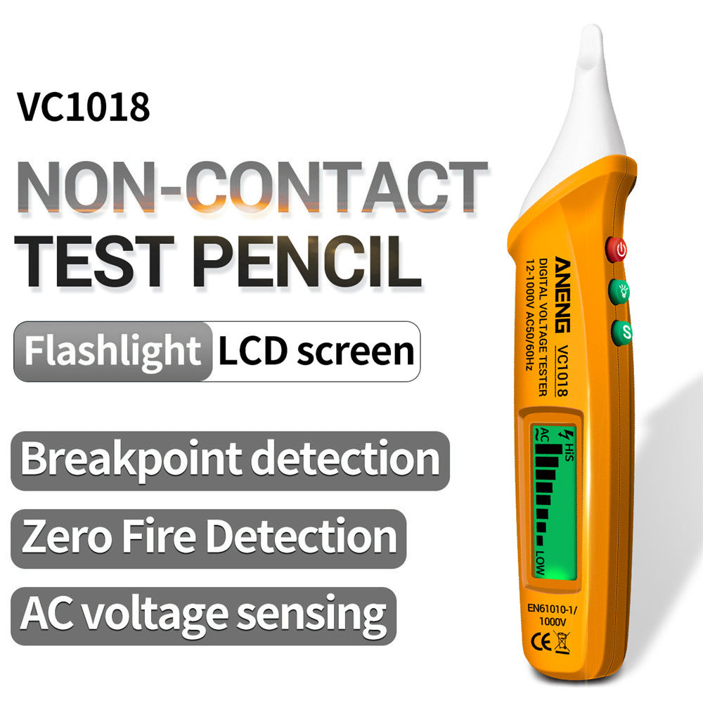 Aneng VC1018 12V-1000V Non-contact Electric Sensor Tester Pen Digital AC Voltage Meter Buzzer Detector with LCD Screen - Yellow
