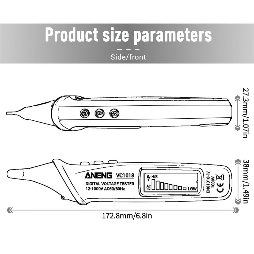 Aneng VC1018 12V-1000V Non-contact Electric Sensor Tester Pen Digital AC Voltage Meter Buzzer Detector with LCD Screen - Yellow