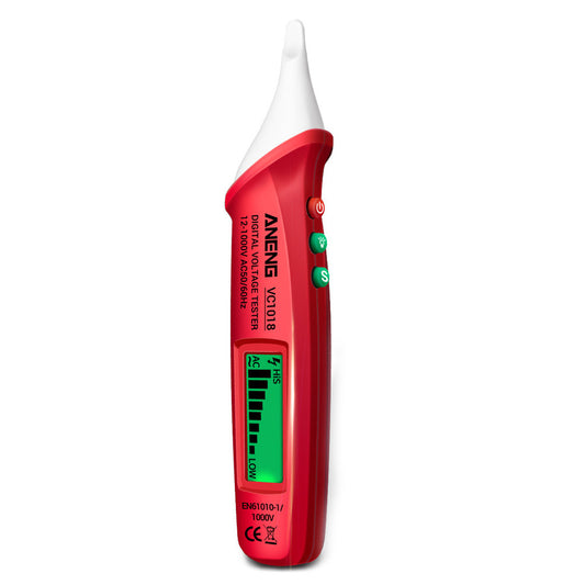 Aneng VC1018 12V-1000V Non-contact Electric Sensor Tester Pen Digital AC Voltage Meter Buzzer Detector with LCD Screen - Red