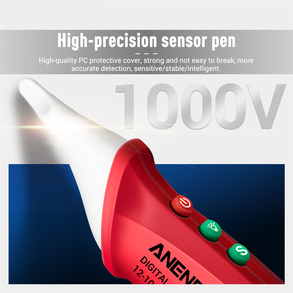Aneng VC1018 12V-1000V Non-contact Electric Sensor Tester Pen Digital AC Voltage Meter Buzzer Detector with LCD Screen - Red