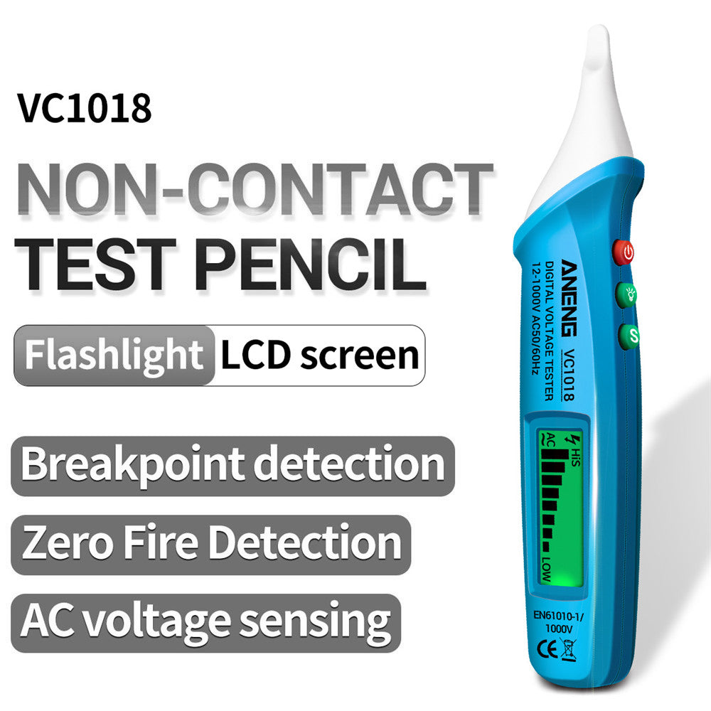 Aneng VC1018 12V-1000V Non-contact Electric Sensor Tester Pen Digital AC Voltage Meter Buzzer Detector with LCD Screen - Blue