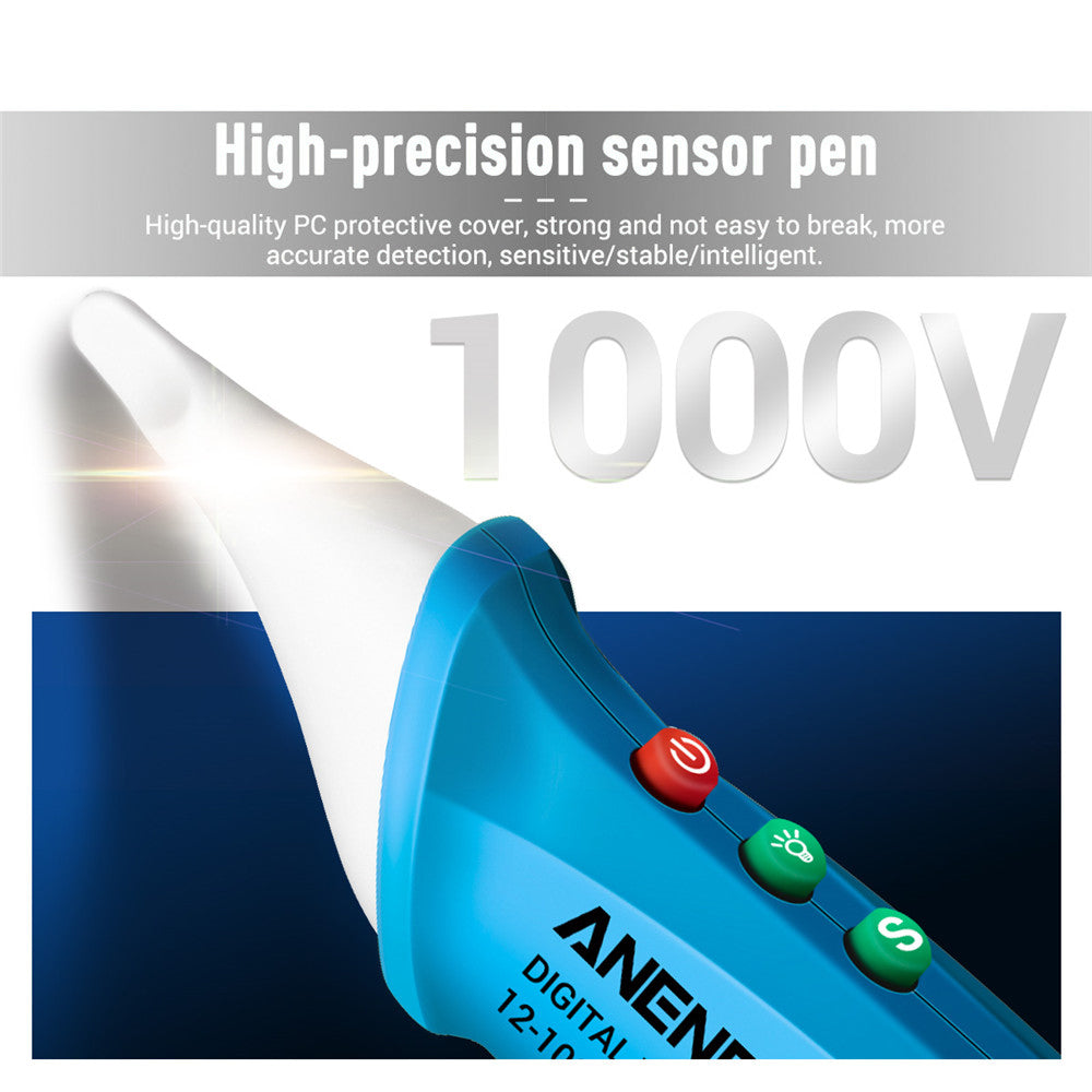Aneng VC1018 12V-1000V Non-contact Electric Sensor Tester Pen Digital AC Voltage Meter Buzzer Detector with LCD Screen - Blue