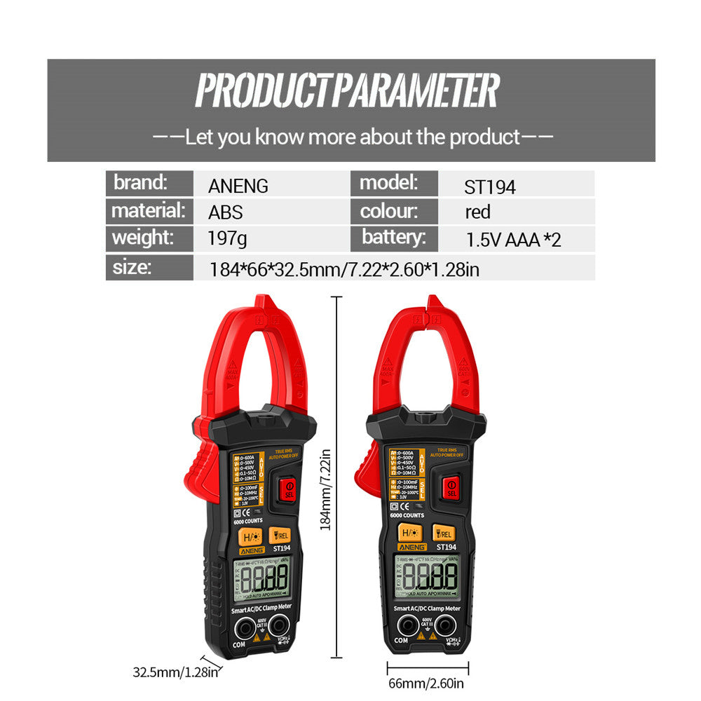 Aneng ST194 Intelligent AC/DC Voltage Tester Clamp Current Meter Digital Multimeter Electrical Tool
