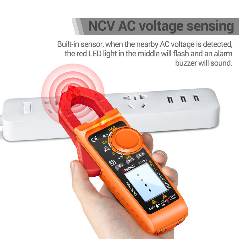 Aneng ST185 Clamp Digital Meter Multimeter 4000 Counts True RMS 200A Ammeter Voltage Tester - Orange/Red