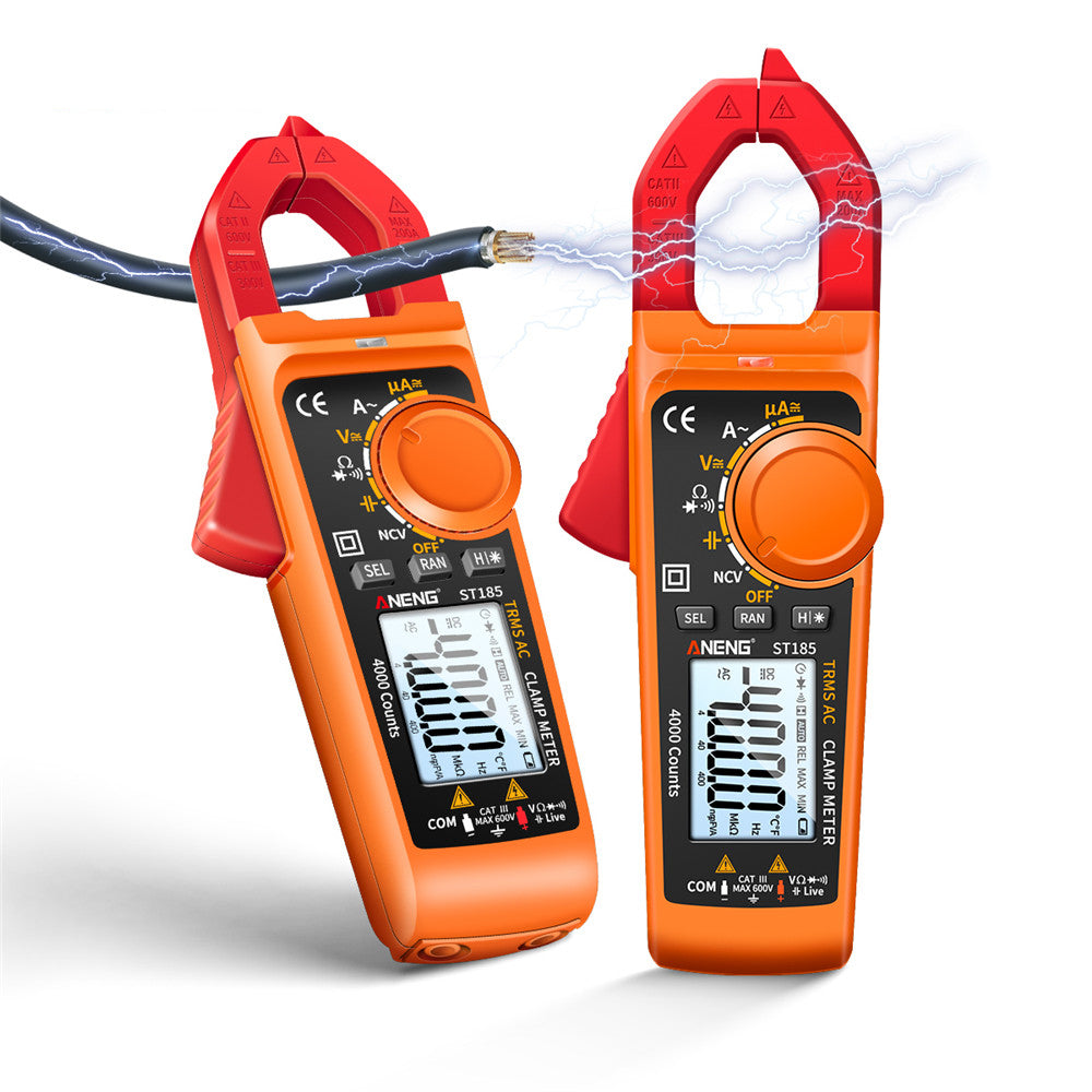 Aneng ST185 Clamp Digital Meter Multimeter 4000 Counts True RMS 200A Ammeter Voltage Tester - Orange/Red