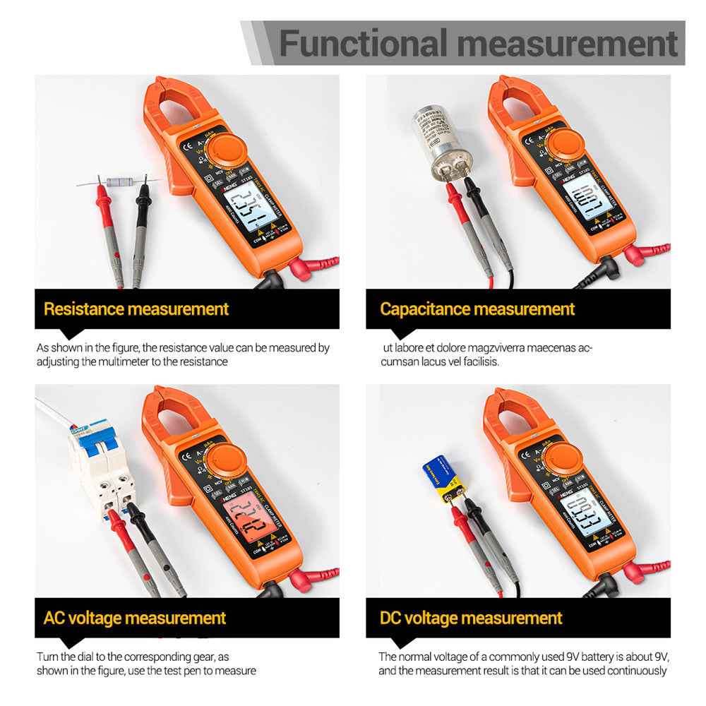 Aneng ST185 Clamp Digital Meter Multimeter 4000 Counts True RMS 200A Ammeter Voltage Tester - Orange