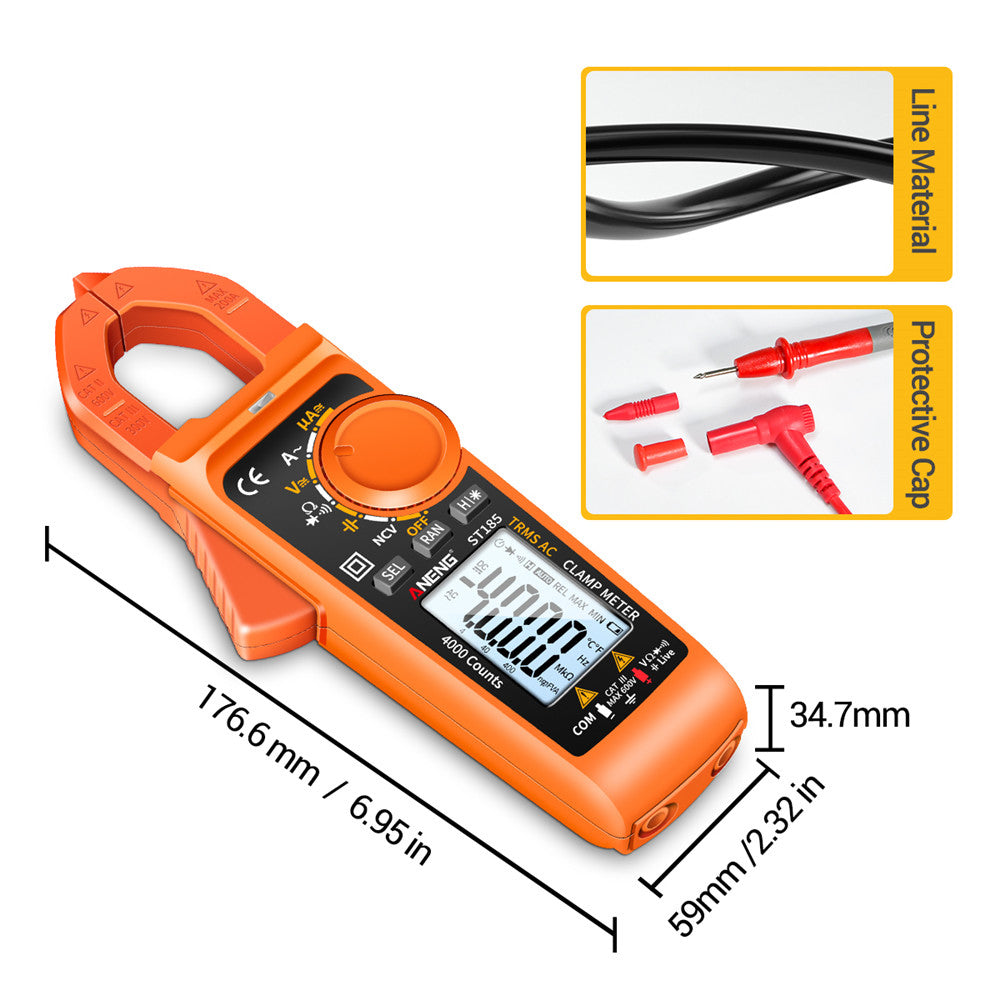 Aneng ST185 Clamp Digital Meter Multimeter 4000 Counts True RMS 200A Ammeter Voltage Tester - Orange
