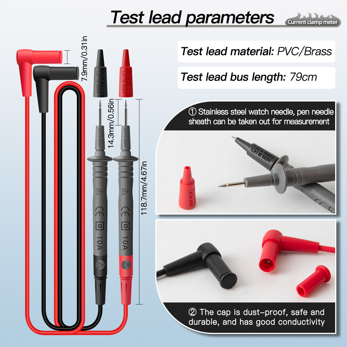 Aneng ST206 Digital Clamp Multimeter Power Meter 6000 Counts Auto Range AC/DC Current Voltage Transistor Tester - Black