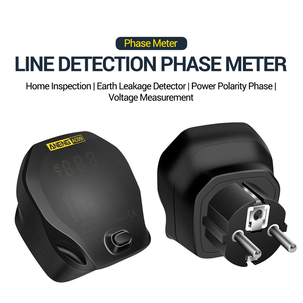 Aneng AC09 Digital Voltage Socket Tester Detector Live Ground Neutral Phase Meter Electric Circuit Breaker Finder - EU Plug