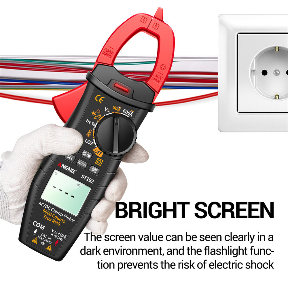 Aneng ST192 Smart Digital AC/DC Clamp Meter 6000 Counts Voltage Current Testers 60A/600A Multimenter Capacitor Auto Ammeters