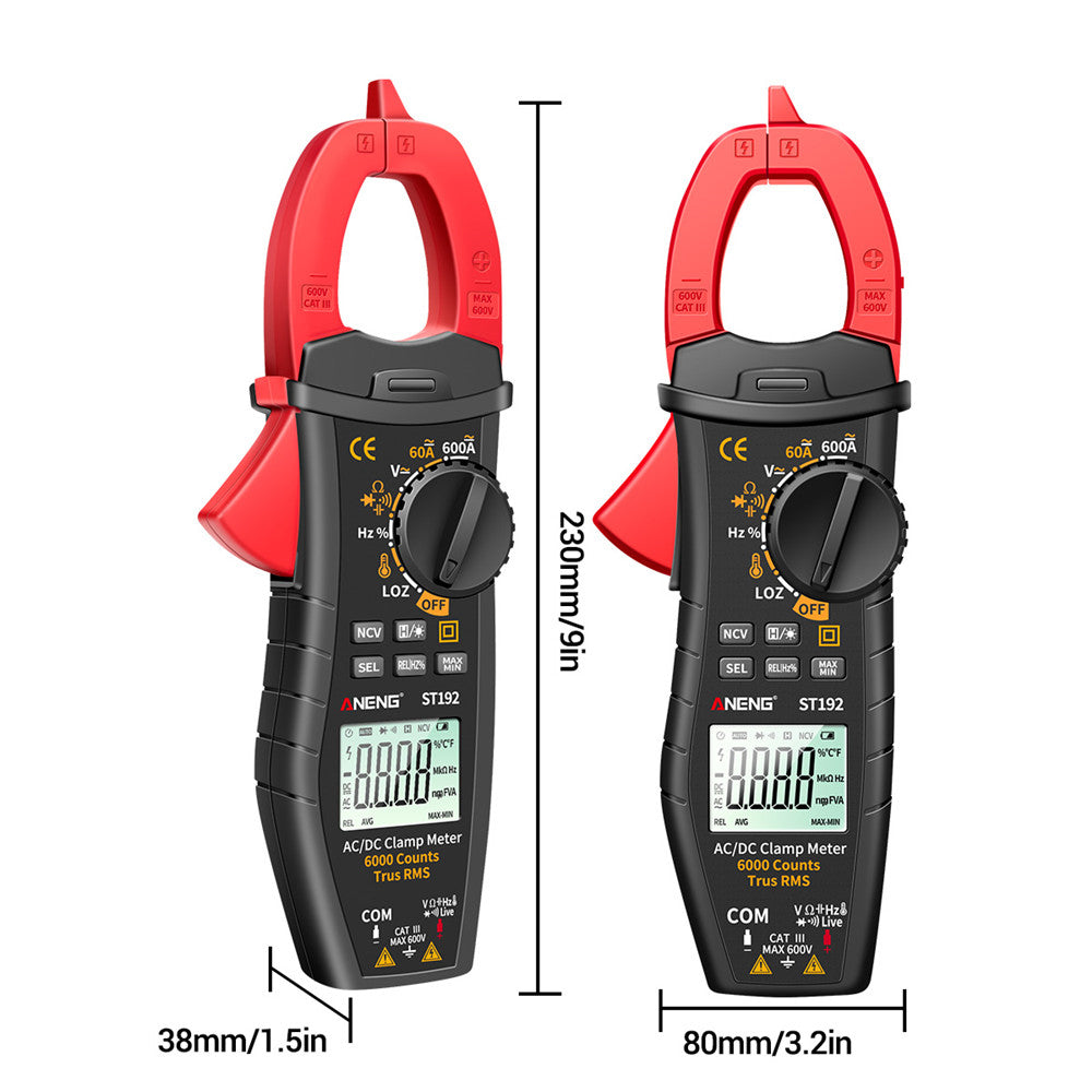 Aneng ST192 Smart Digital AC/DC Clamp Meter 6000 Counts Voltage Current Testers 60A/600A Multimenter Capacitor Auto Ammeters