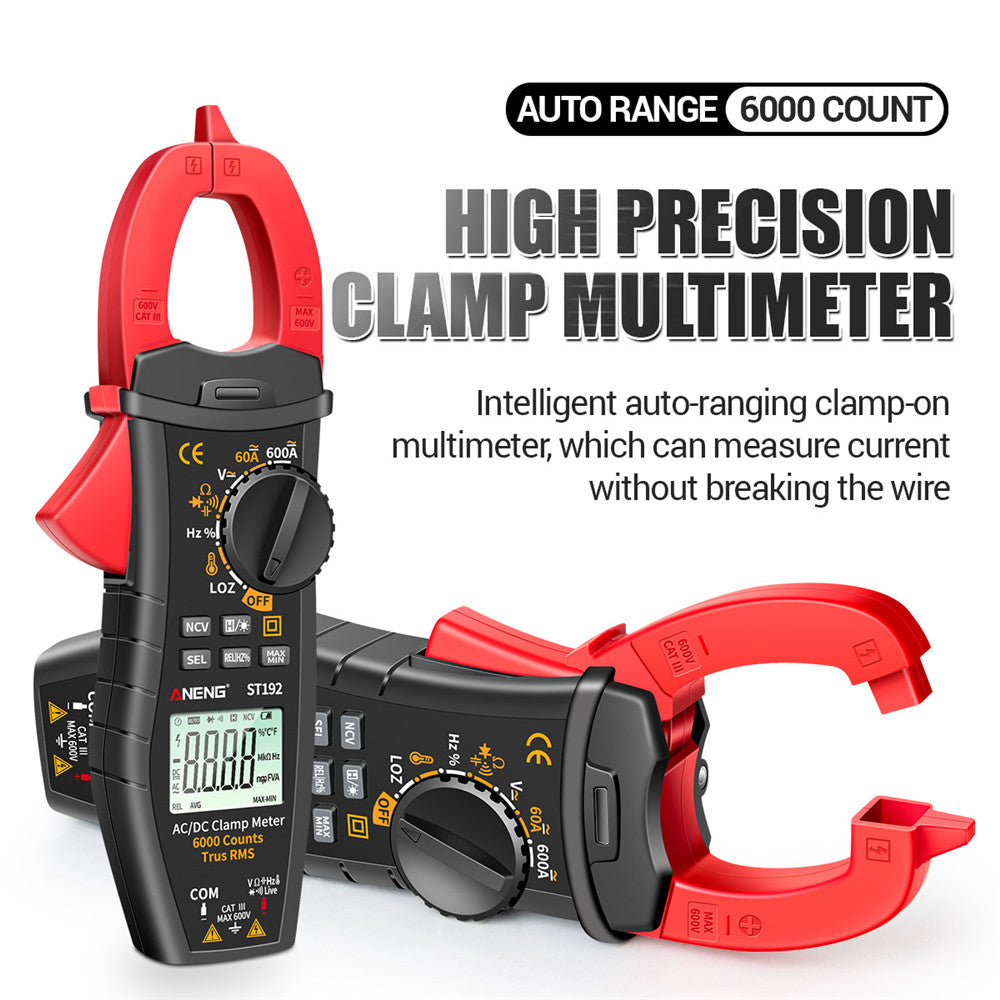Aneng ST192 Smart Digital AC/DC Clamp Meter 6000 Counts Voltage Current Testers 60A/600A Multimenter Capacitor Auto Ammeters
