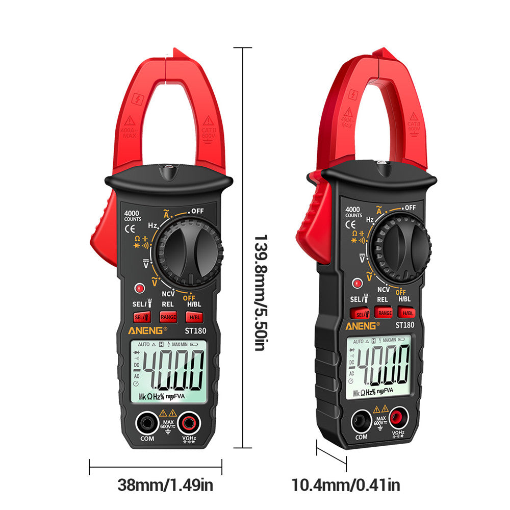 Aneng ST180 4000 Counts Digital Clamp Meter AC Current Multimeter Ammeter Voltage Tester - Red