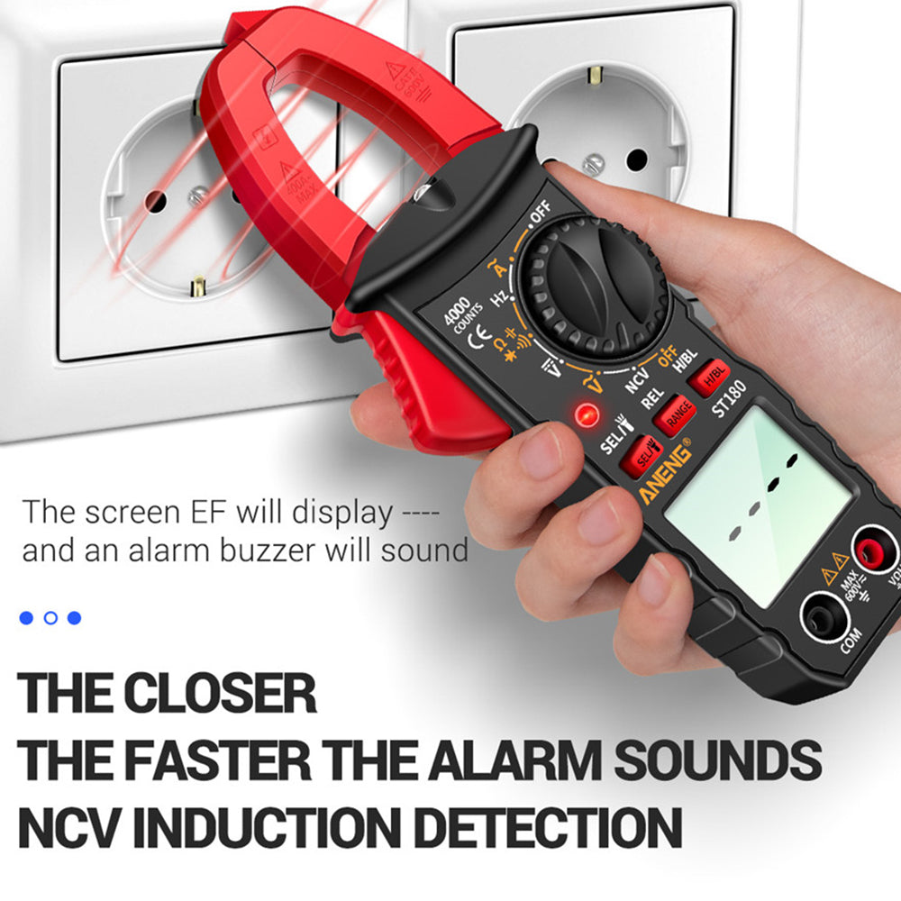 Aneng ST180 4000 Counts Digital Clamp Meter AC Current Multimeter Ammeter Voltage Tester - Red