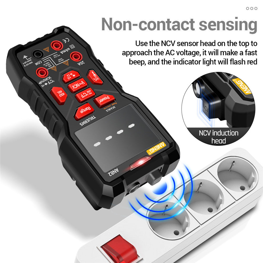 Aneng AN82 PRO 9999 Counts Intelligent Digital Multimeter Auto Range Electrical Tester AC/DC Ammeter Voltage with 16-in-1 Test Line (VA Display Screen) - Black