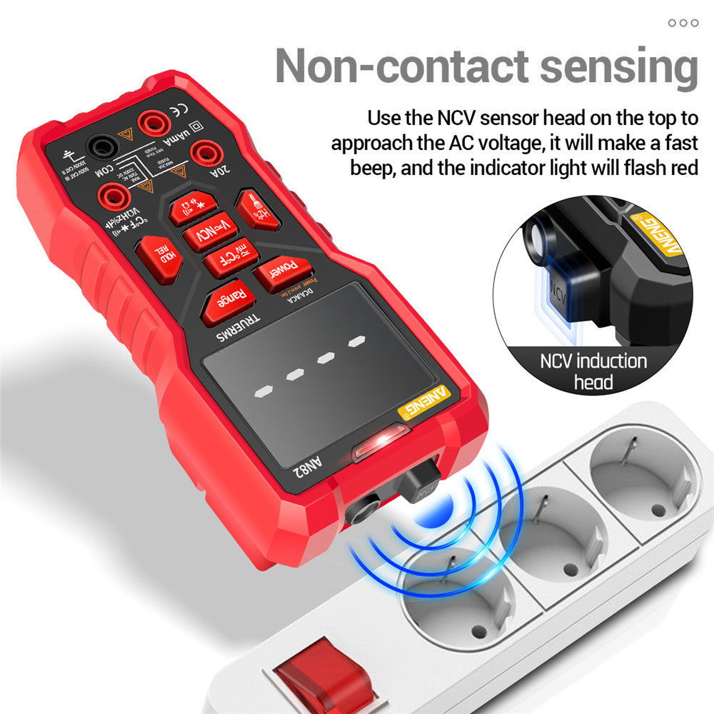 Aneng AN82 PRO 9999 Counts Intelligent Digital Multimeter Auto Range Electrical Tester AC/DC Ammeter Voltage with 16-in-1 Test Line (VA Display Screen) - Red