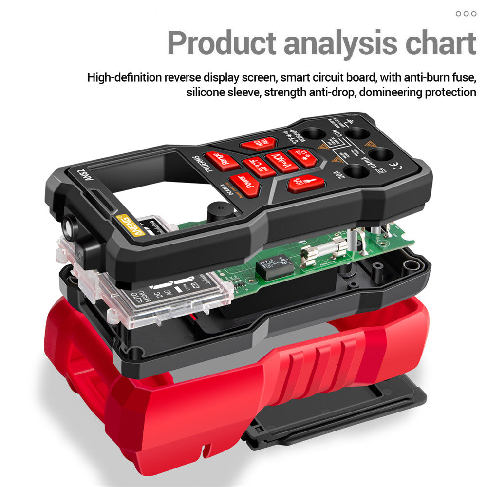 Aneng AN82 PRO 9999 Counts Intelligent Digital Multimeter Auto Range Electrical Tester AC/DC Ammeter Voltage with 16-in-1 Test Line (VA Display Screen) - Red
