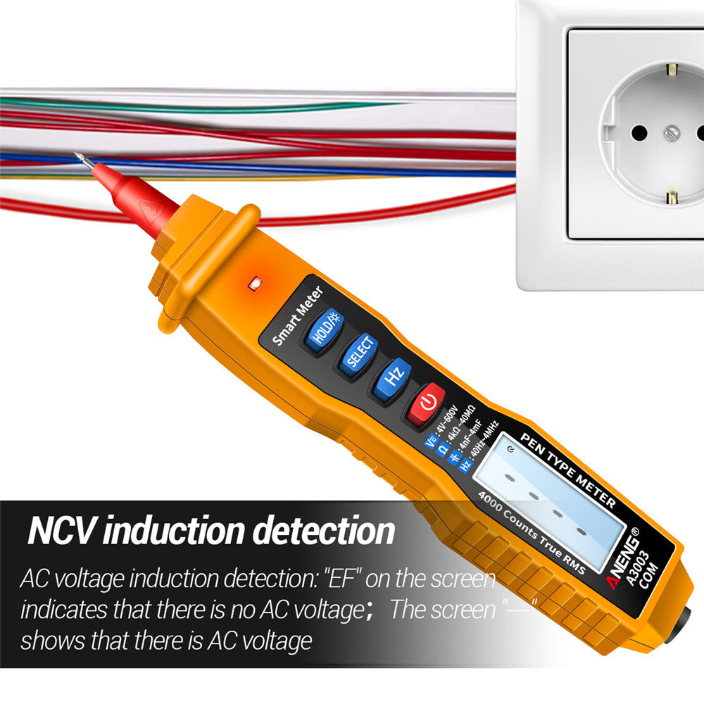 Aneng A3003 Digital Pen Auto Multimeter 4000 Counts Smart Meter with NCV AC/DC Voltage Resistance Capacitance Tester - Yellow
