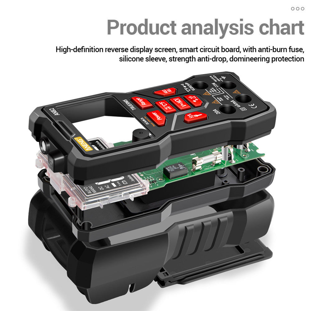 Aneng AN82 9999 Counts Digital Multimeter Auto Ranging Electrical Tester Portable Ture RMS AC/DC Ammeter Voltage Meter (VA Display Screen) - Black