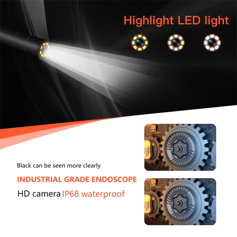 P130 2m Hard Wire 8mm Dual-Lens Inspection Camera LED Light Borescope Waterproof Industrial Endoscope